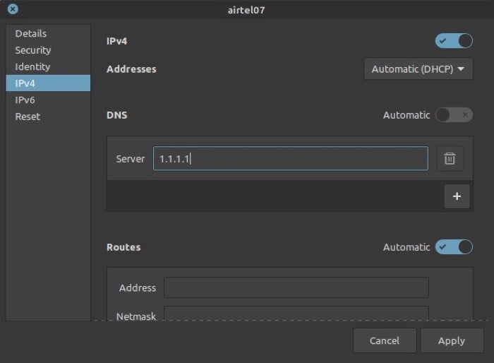 Снимок: ввод DNS в Linux