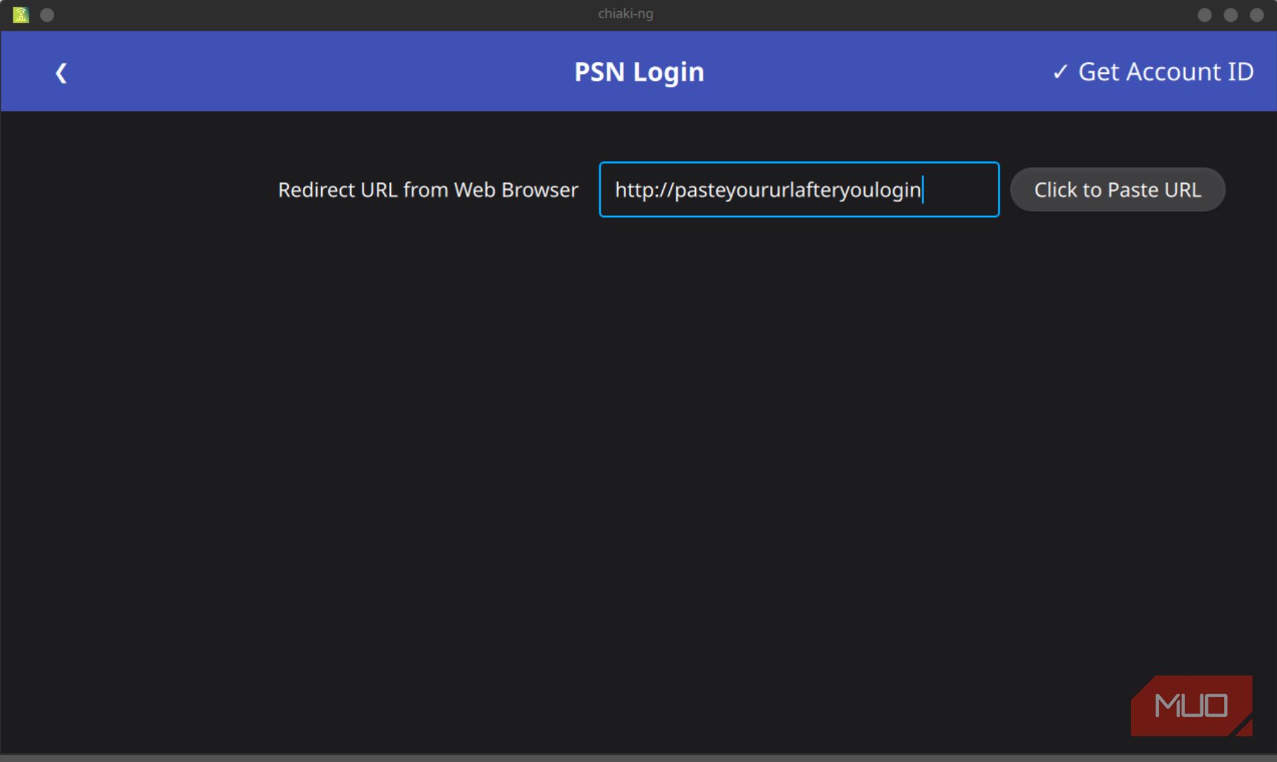 Blue and gray screen titled PSN Login with one input box and a gray button