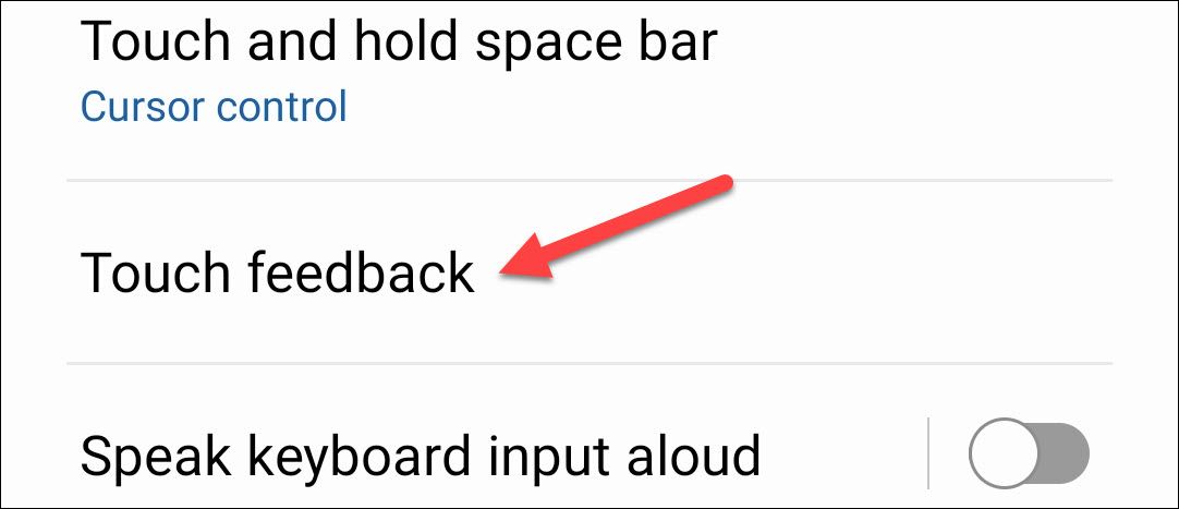 Пункт меню «Touch Feedback» в настройках Samsung Keyboard