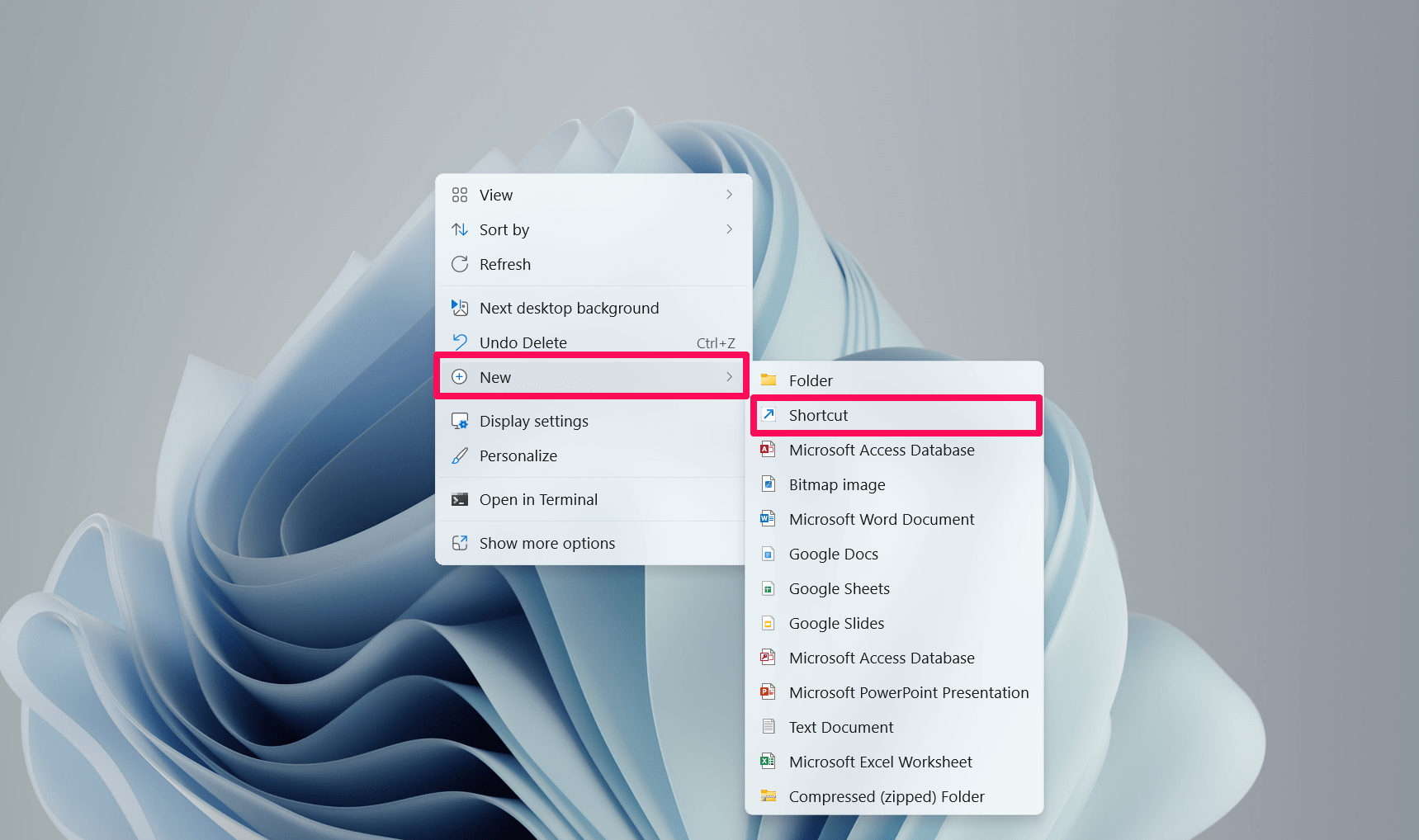 Щёлкните правой кнопкой мыши и выберите Создать → Ярлык