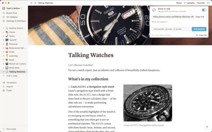 sharing notion page on web