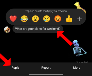 Screenshot: menu contestuale dopo aver tenuto premuto un messaggio con l'opzione per rispondere evidenziata