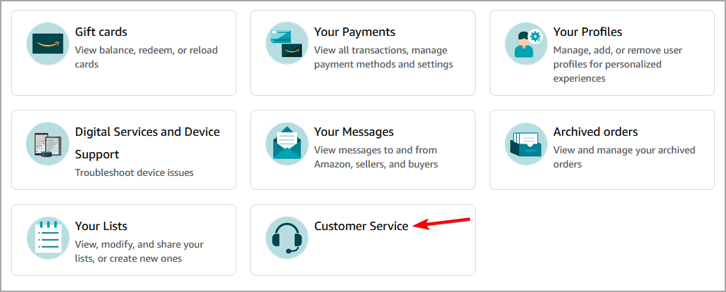 Кнопка Customer Service на Amazon