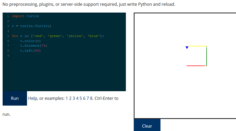 Интерфейс Skulpt — простая среда для запуска Python