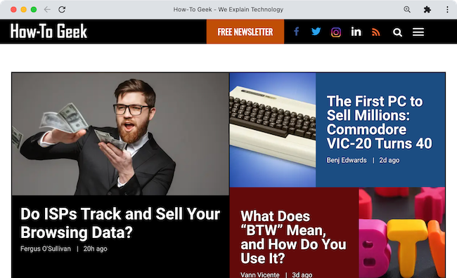 How‑To Geek запущен как отдельное окно приложения в Chrome