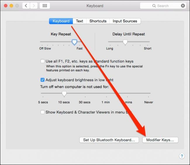 Диалог модификаторов клавиш на macOS