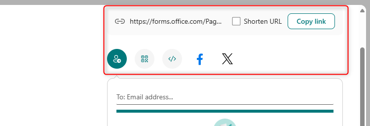 Различные варианты распространения формы в Microsoft Forms.