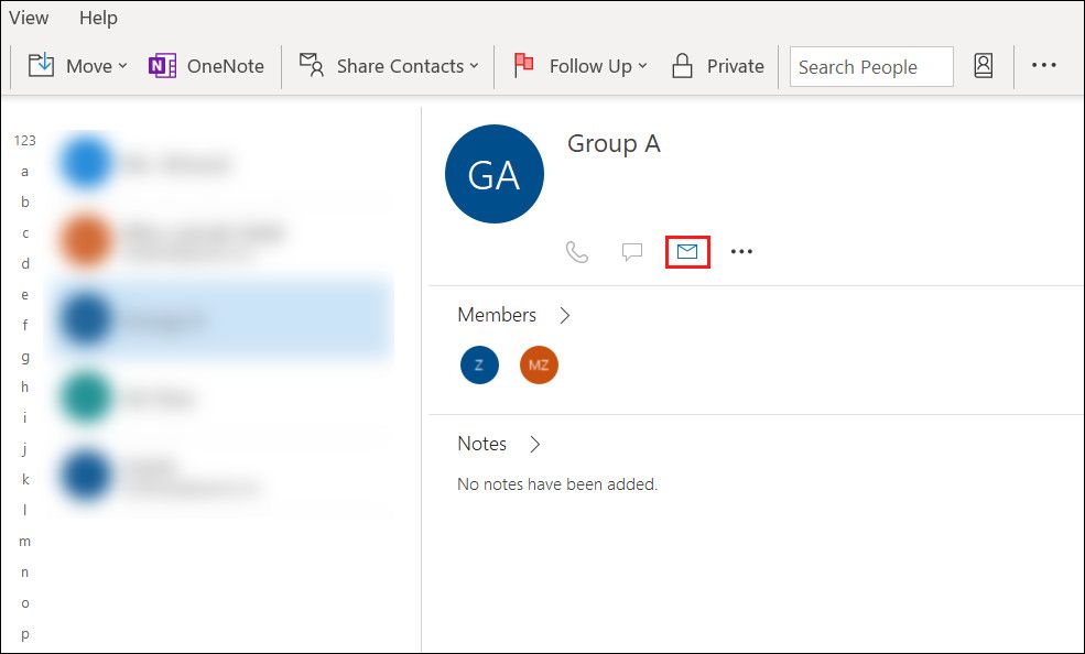 Иконка отправки письма для группы