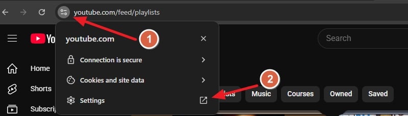 configuración del sitio en Chrome