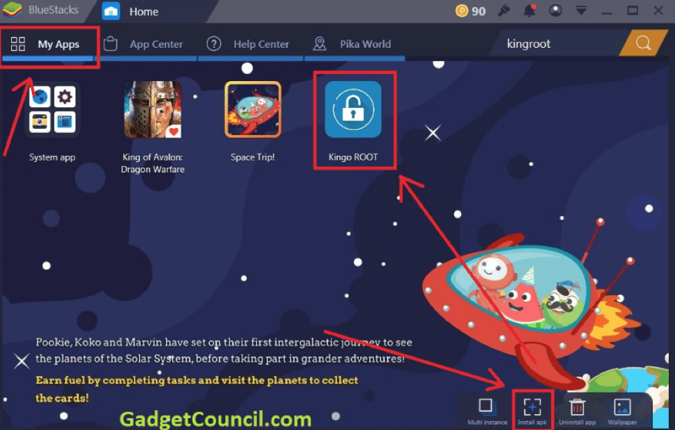 Установка KingRoot в BlueStacks