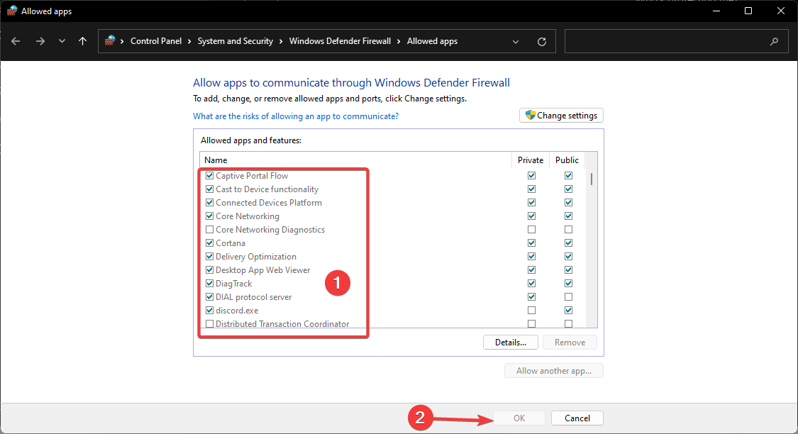 Список приложений брандмауэра с отмеченным Smite