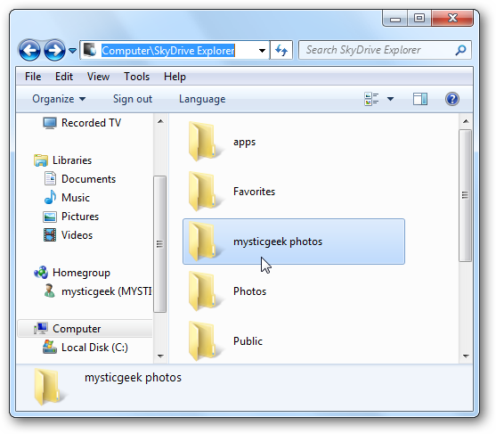 Содержимое SkyDrive в Проводнике
