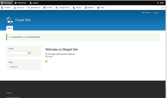 Успешная установка Drupal