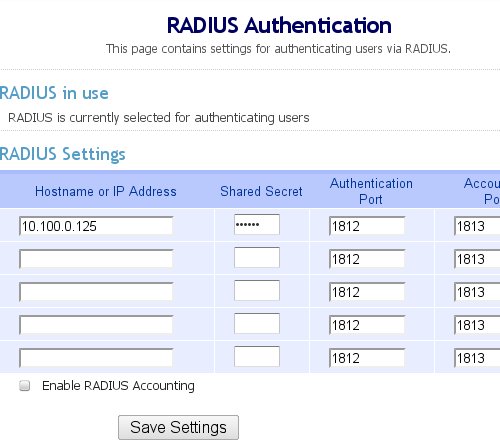 Detalhes da configuração RADIUS: IP e porta do servidor WiKID