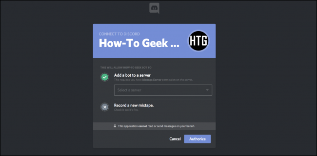 Окно приглашения бота с правами