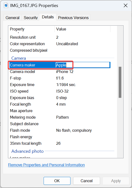 Редактирование метаданных EXIF в Проводнике Windows