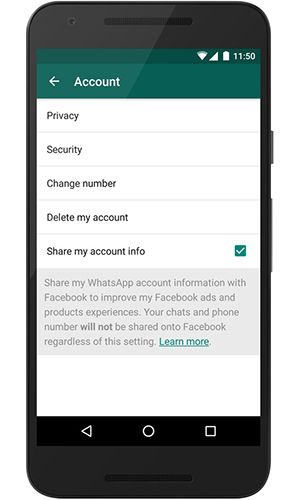 Переключатель в Настройках > Аккаунт для прекращения обмена данными с Facebook