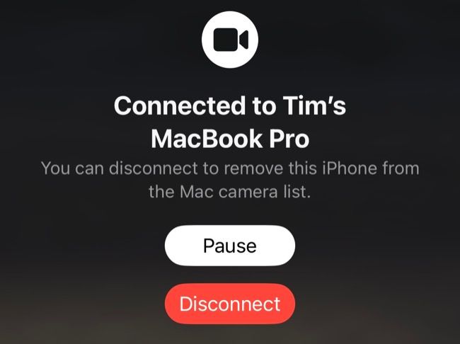 Что видно на iPhone, когда Continuity Camera активна