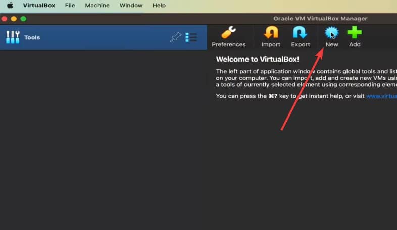 Кнопка Создать в VirtualBox