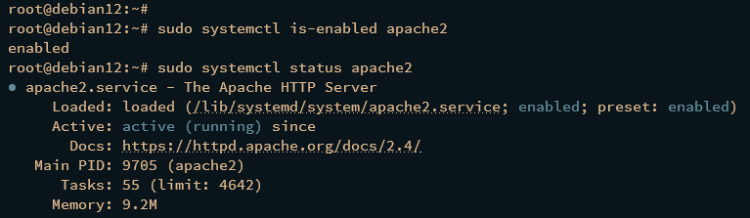 Проверка статуса Apache2