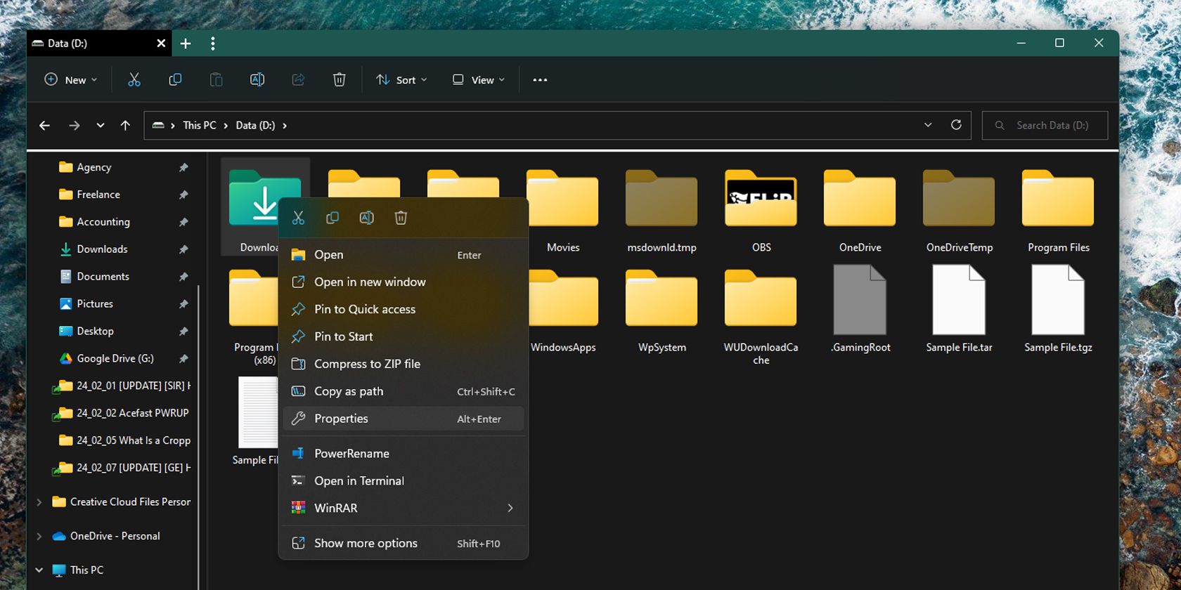Окно свойств папки в Windows с вкладкой Доступ
