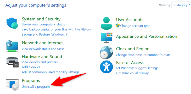 Нажмите «Удалить программу».