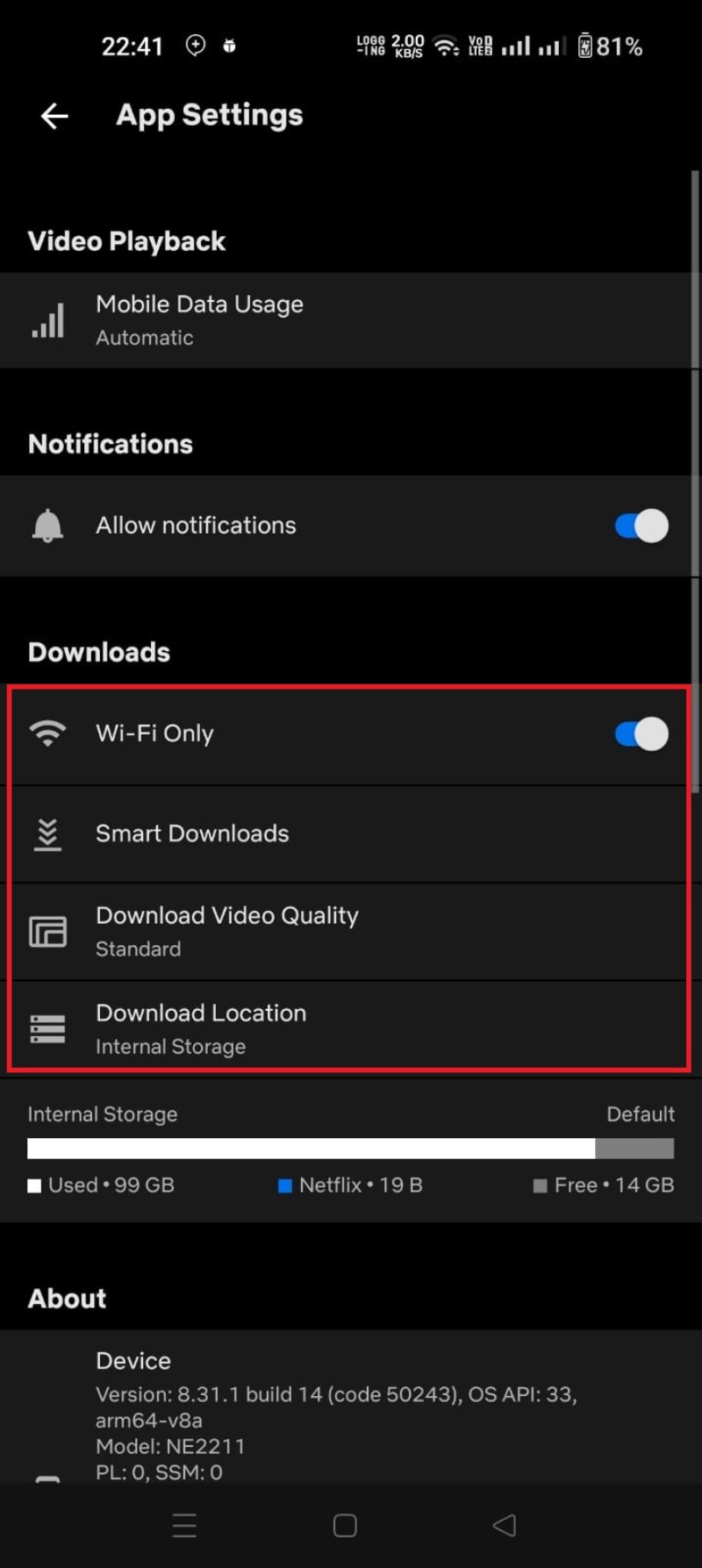 opzioni di gestione spazio e eliminazione download su Android