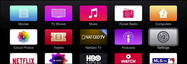 Главное меню Apple TV — пункт Настройки