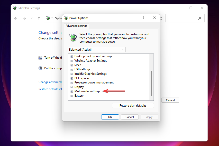 Настройка параметров мультимедиа для экономии энергии