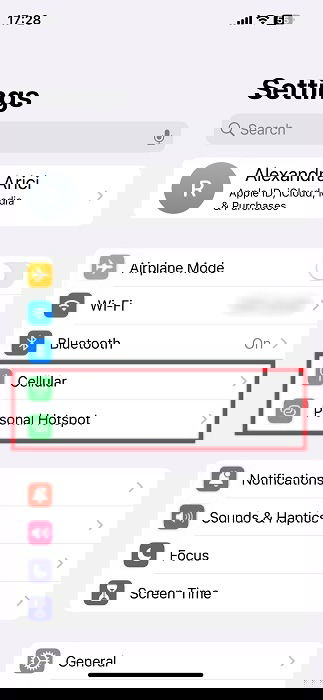 Нажатие на раздел Cellular в настройках iOS