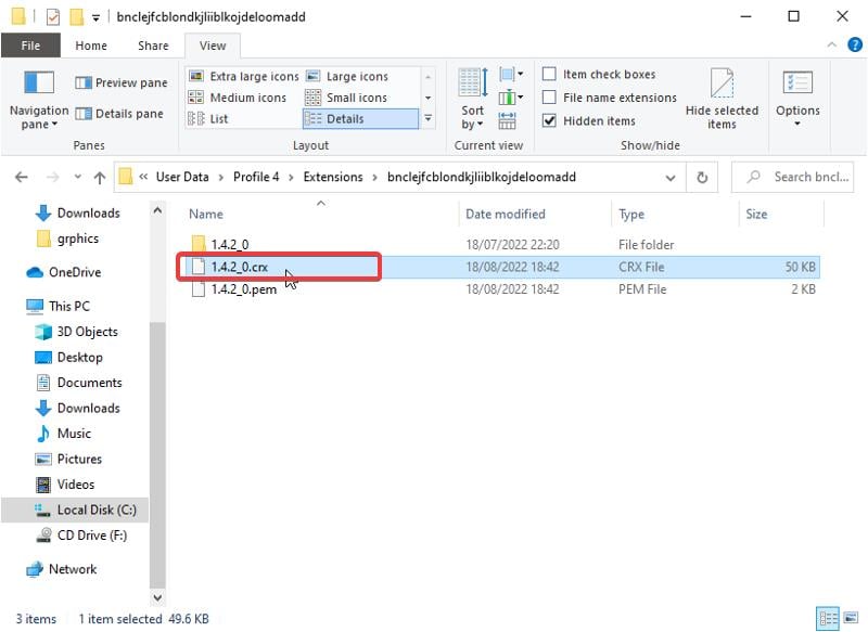 Готовый файл CRX в папке