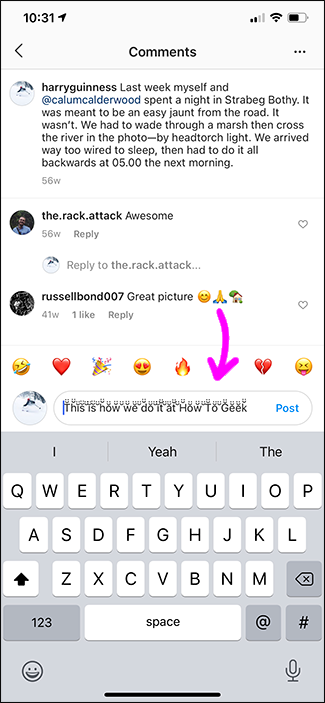 Комментарий Instagram с нестандартным шрифтом