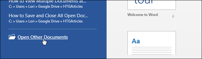 Нажмите «Открыть другие документы» в Word