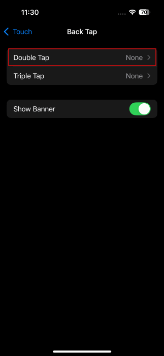 Выбор «Double Tap» в настройках Back Tap на iPhone