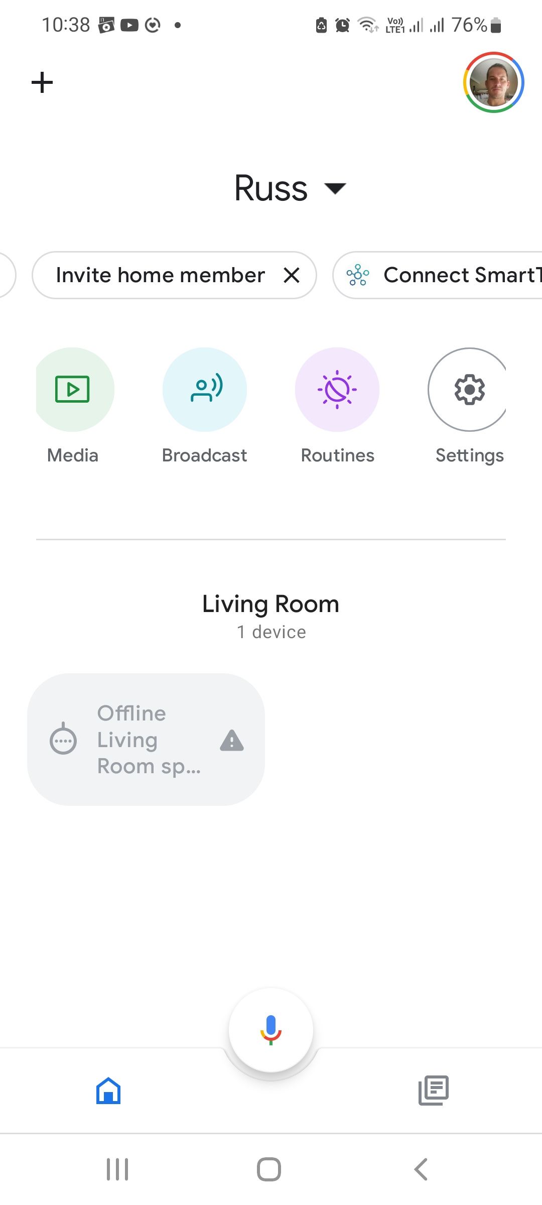 Главный экран приложения Google Home