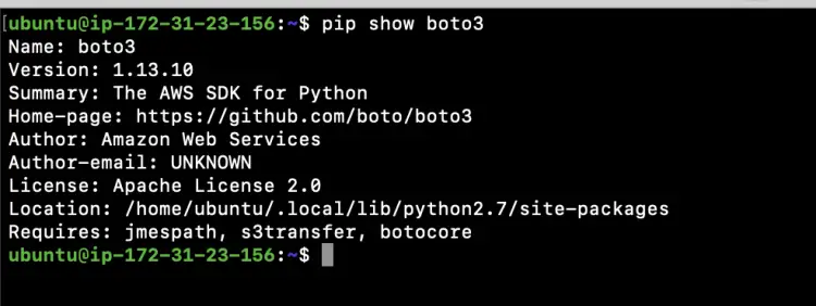 Результат pip show boto3