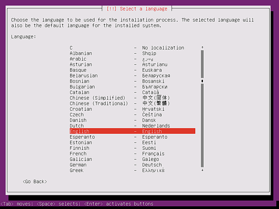 Выбор языка ОС Ubuntu
