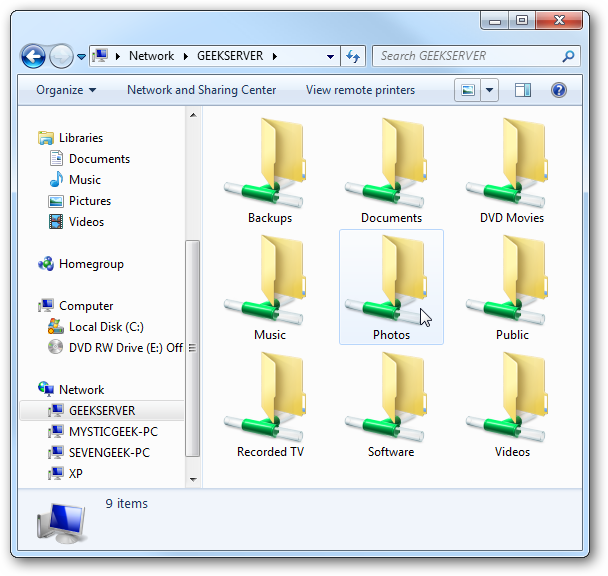 Каталог общих папок — просмотр содержимого сервера