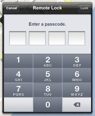 Запрос ввода 4‑значного кода для блокировки
