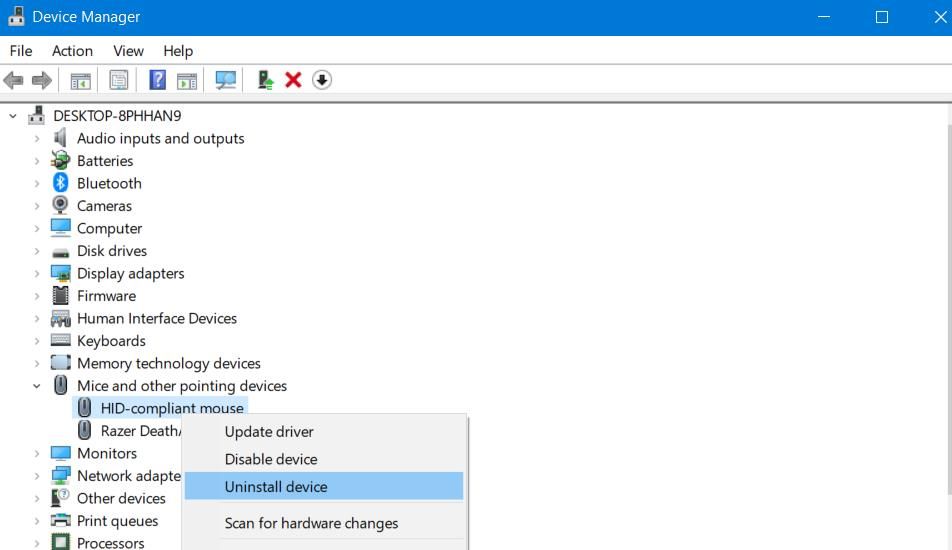 Опция Удалить устройство в Диспетчере устройств