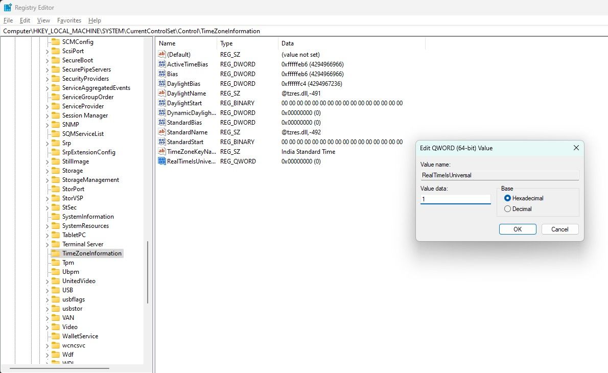 редактирование реестра Windows для исправления времени