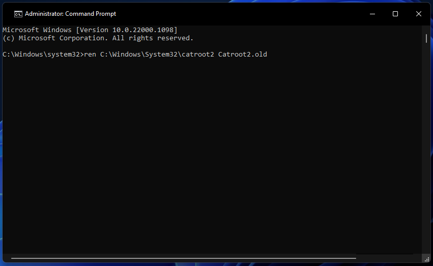 Команда переименования Catroot2