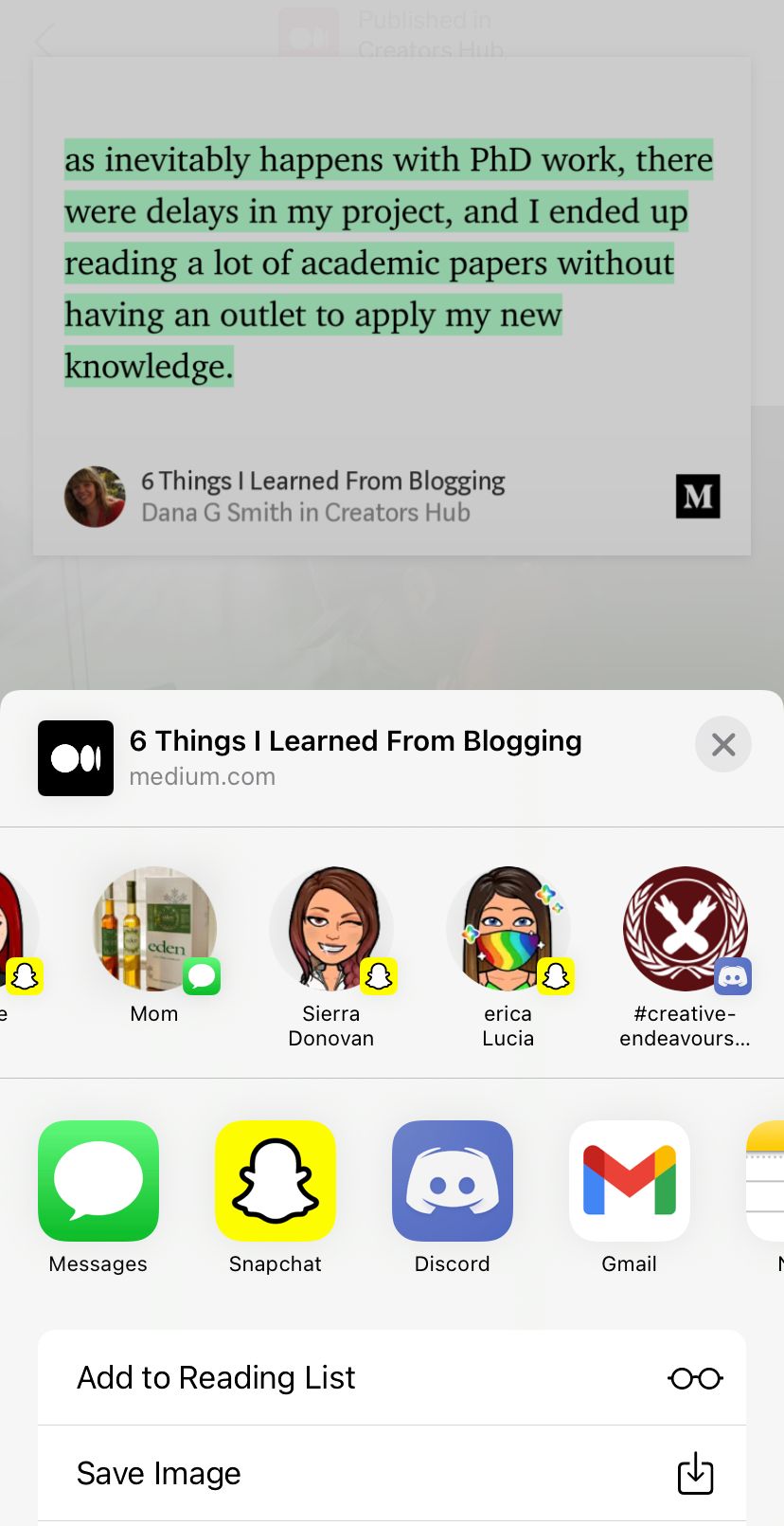 Поделиться выделением статьи на мобильном Medium