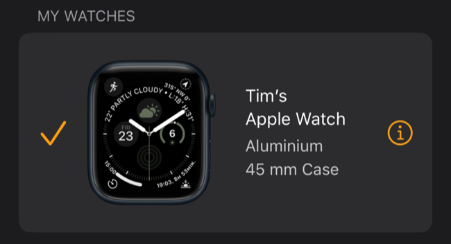 Меню «Мои часы» в приложении Watch на iPhone