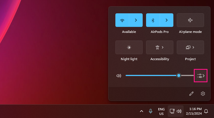Панель быстрых настроек Windows 11