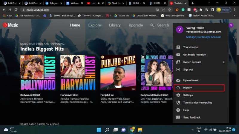 YouTube Music: Wiedergabeverlauf anzeigen