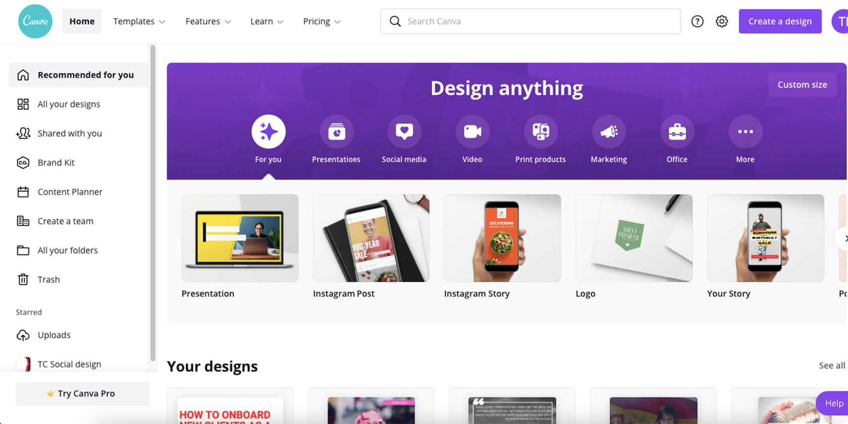 Canva логотип над макетом