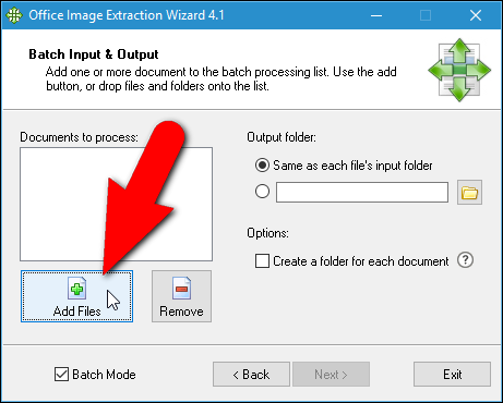 Добавление файлов для пакетной обработки