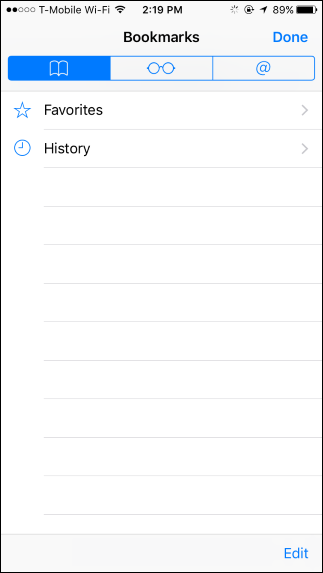 Книжный значок для доступа к истории в Safari