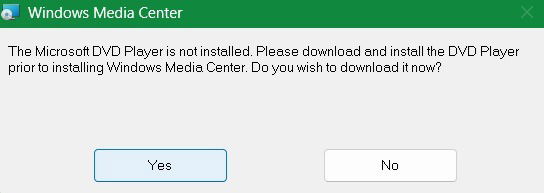 Windows DVD Player — зависимое приложение, требуемое для запуска WMC.